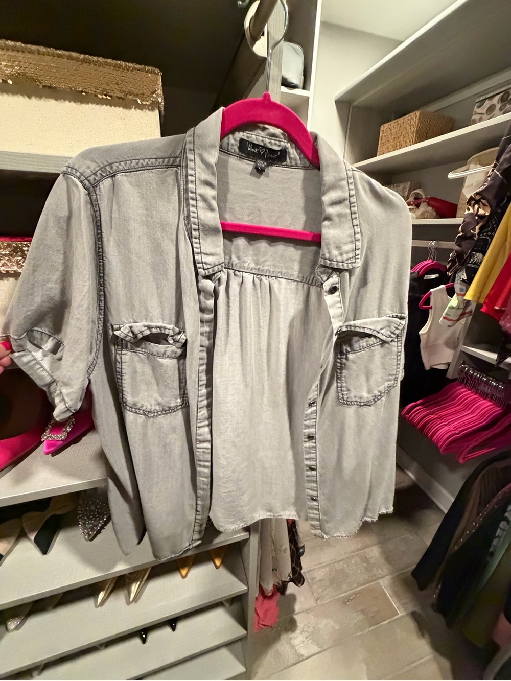 Velvet Heart Light Gray Button-Up Shirt Jacket